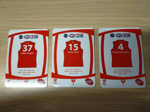 2011 Teamcoach Prize Cards Team Set ERROR CARDS NOT EMBOSSED Sydney