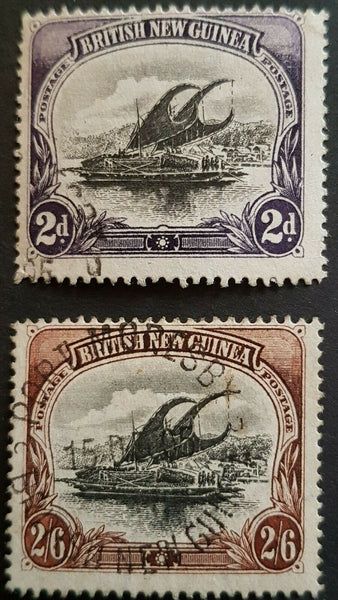 British New Guinea Papua 2½d, 2/6d Lakatoi SG 11a, 16a unique watermark variety