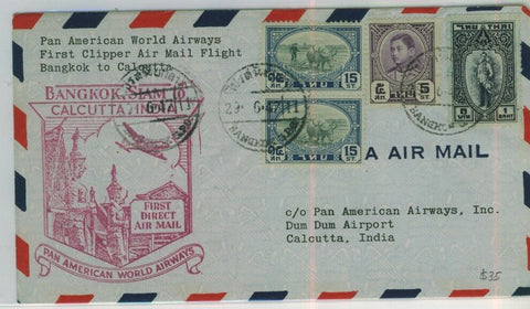 Thailand India1947 Pan American World Airways Flight Cover Bangkok To Calcutta
