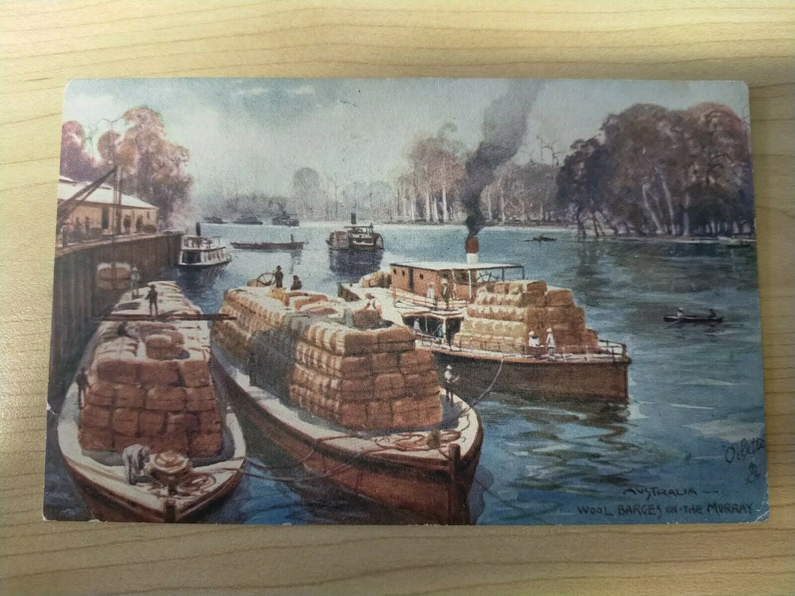 British Tuck's Vintage Wool Barges On The Murray Land of Golden Fleece Postcard