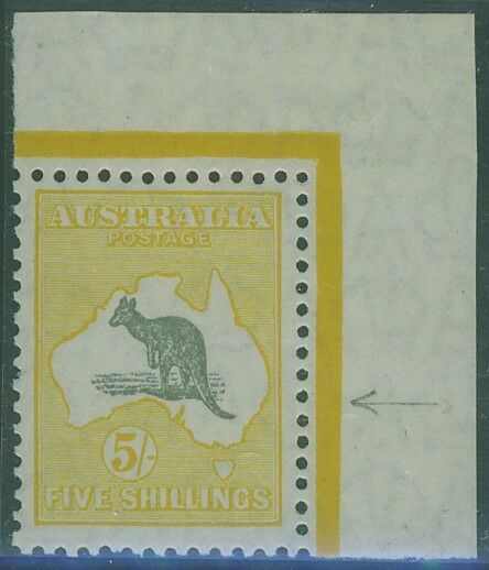 Australia SG 111 5/- Kangaroo Small Mult Wmk, with unlisted Blunt tail Variety