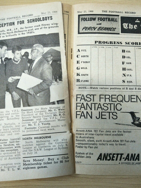 VFL 1966 May 21 Football Record North Melbourne v Collingwood