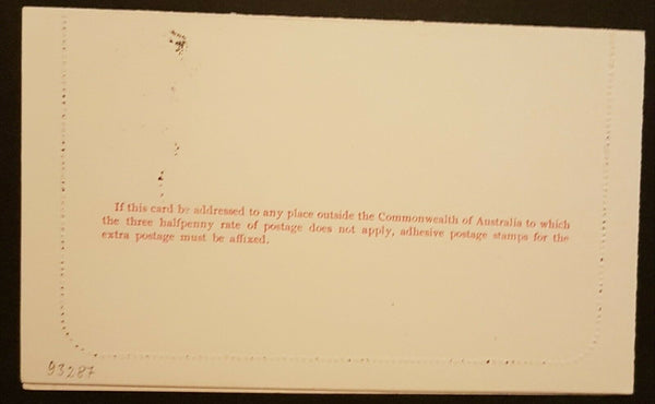Australia Letter Card 1925 1½d red KGV CTO for UPU archives LC 58 W