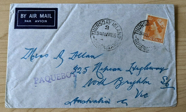 Australia 1955 Paquebot Thursday Island - Queensland then airmail to Victoria