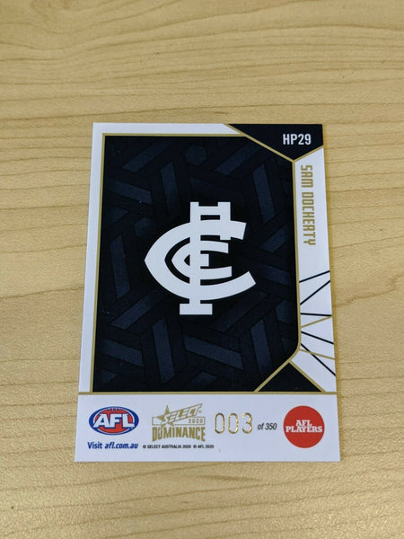 2020 AFL Select Dominance Holographic Parallel Sam Docherty Carlton 003/350