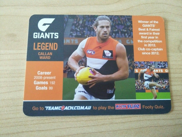 2018 AFL Teamcoach Footy Flipz Card GWS Jeremy Cameron/Callan Ward