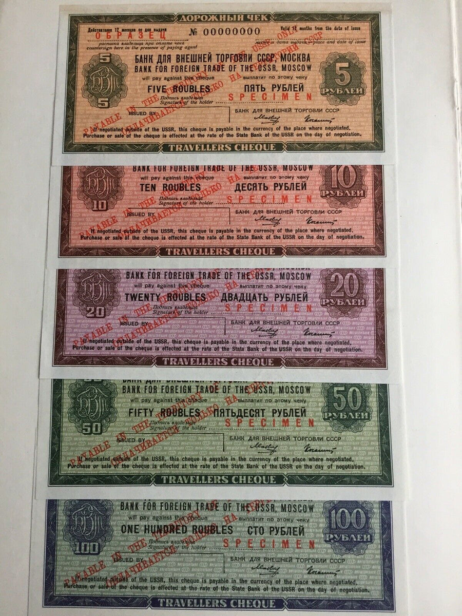 Russian 1970 Set Of Travellers Cheques Overprinted Specimen In Officia ...