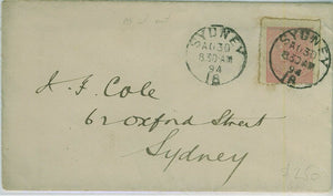NSW 1894 Cover to Sydney with 6d postal stationery cut out used.