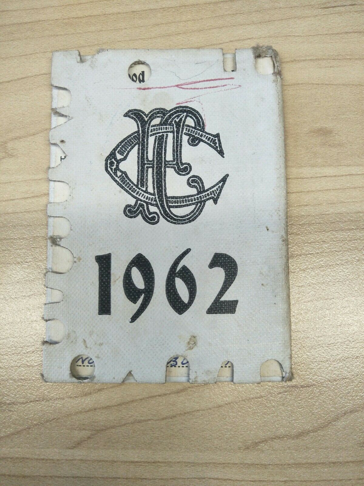 VFL 1962 Collingwood Football Club Season Ticket No. 6628
