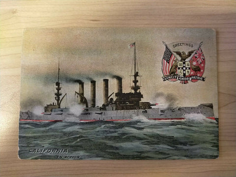 American Vintage California In Action US Fleet Visit to Australia 1908 Postcard