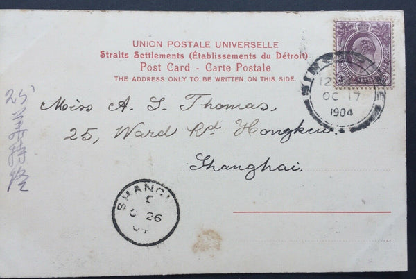 China- Incoming Mail. 1904 Singapore PPC To Shanghai