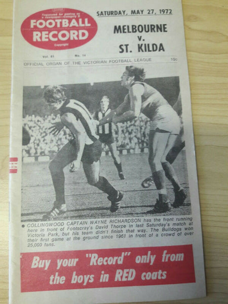 VFL 1972 Football Record May 27 Melbourne v St Kilda