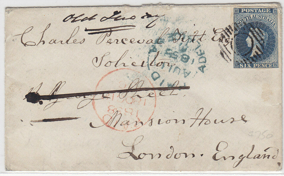 SA Australian States 1858 6d imperforate on Letter Adelaide to London