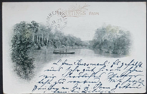NSW 1d Arms Post Card Greetings from On the Orara River HG 19a used on train