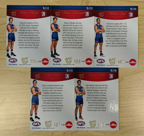 2016 Select Certified Team Leaders X 5 Western Bulldogs TL112-6 Murphy Bont Wood