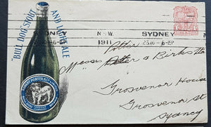 NSW Australia 1d Arms Bulldog Stout + Light Ale illustrated advertising envelope