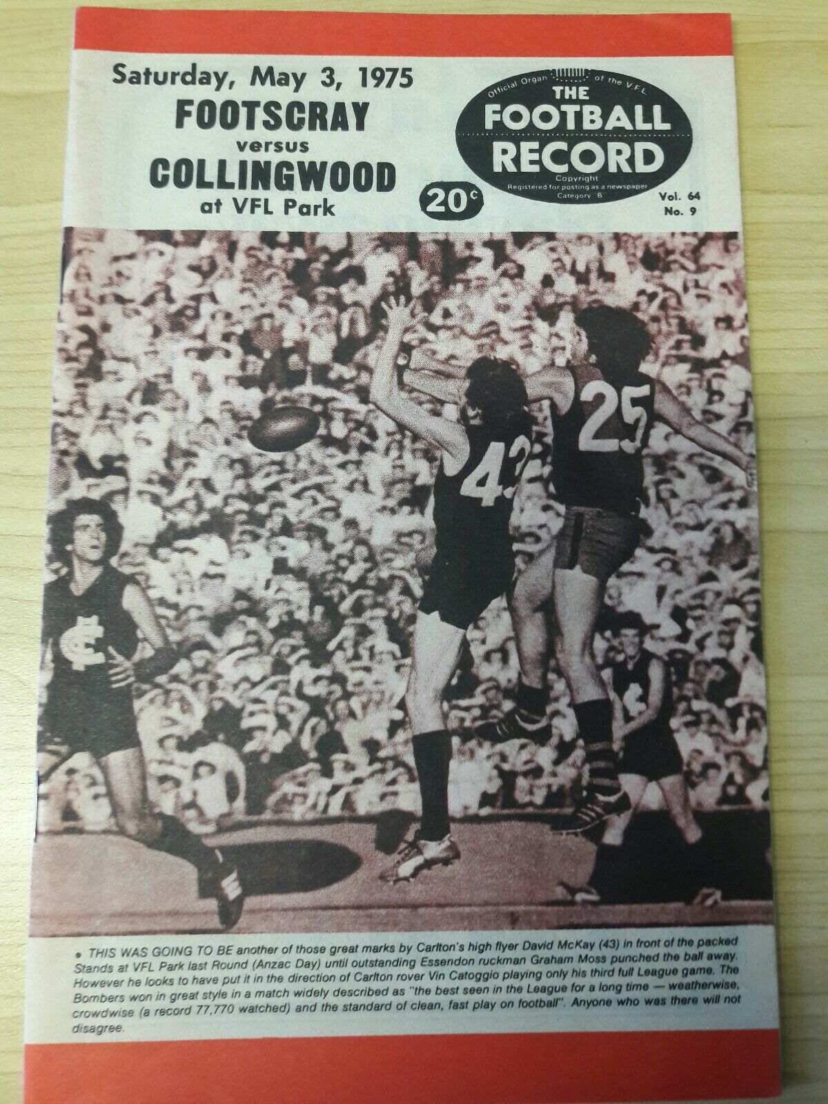 VFL 1975 Football Record May 3 Footscray v Collingwood
