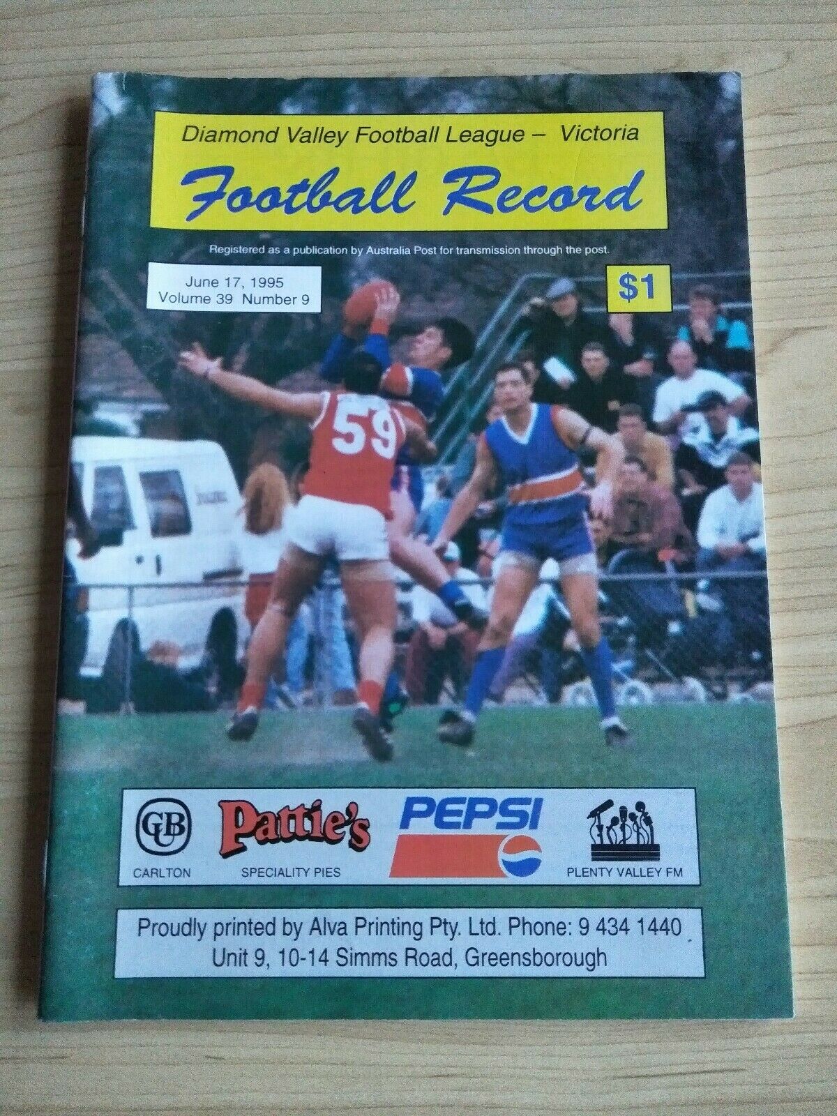 Football 1995 17th June Diamond Valley Football League Football Record Vol. 39, No. 9