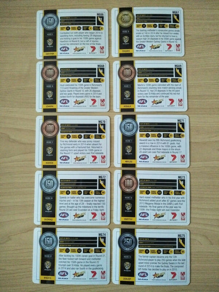 2015 Select Milestones Richmond Tigers Team Set MG66-75