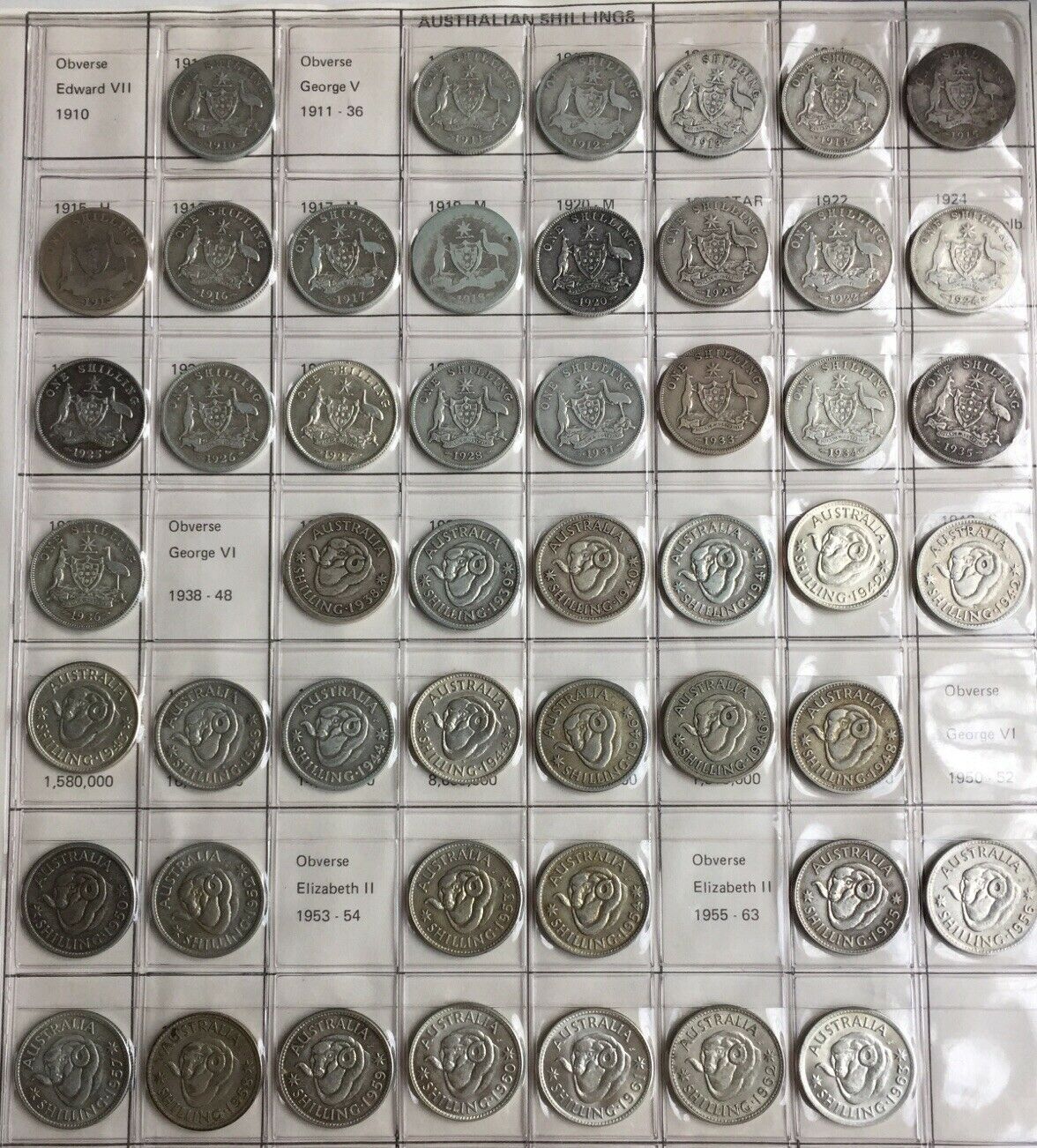 Australian Silver Shilling 1/- Set Complete Including 1921 & 1933