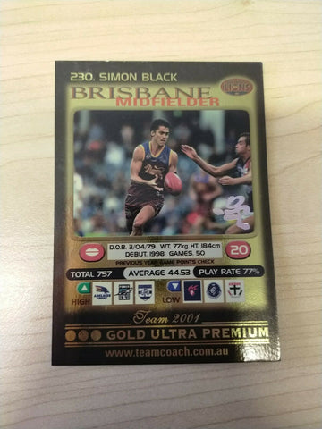 2001 Teamcoach Gold Prize Card Brisbane 230 Simon Black