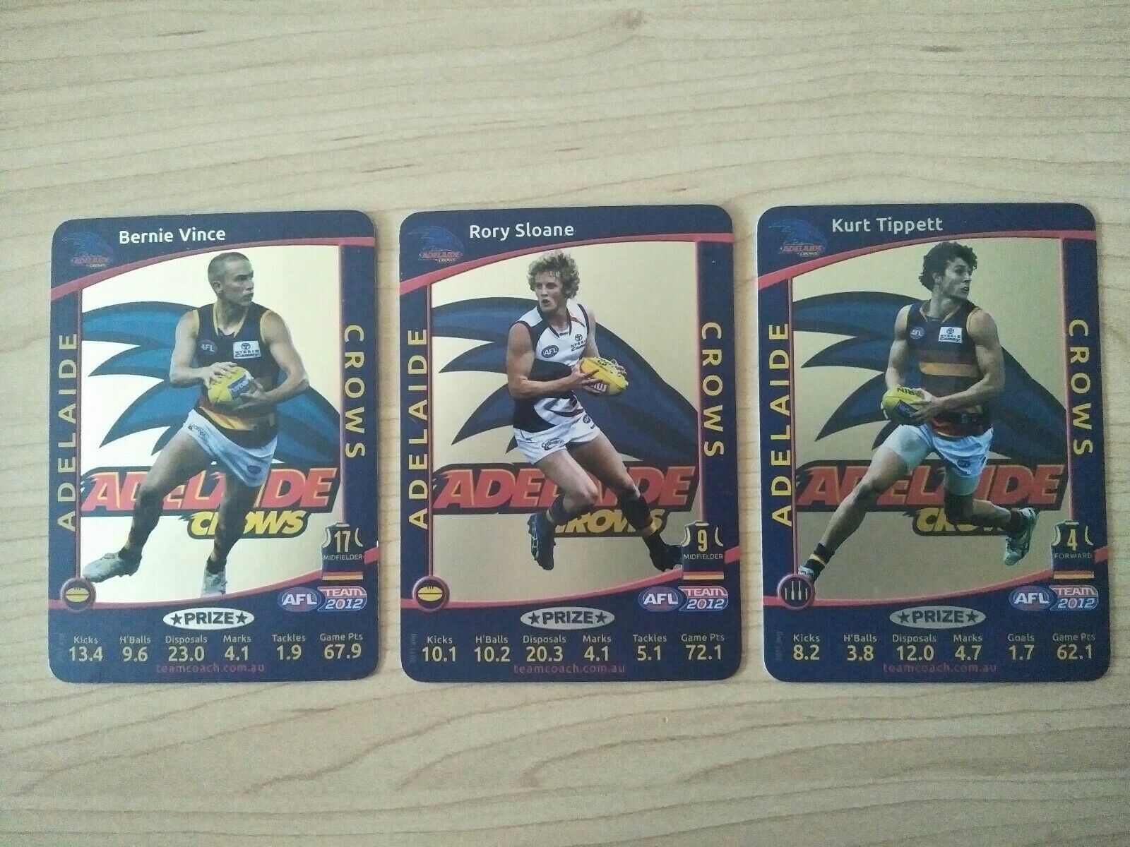 2012 Teamcoach Prize Card Team Set Adelaide Crows - Vince, Sloane, Tippett