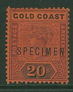 Gold Coast 20/- dull mauve and black/red Queen Victoria SG 25 opt Specimen MLH