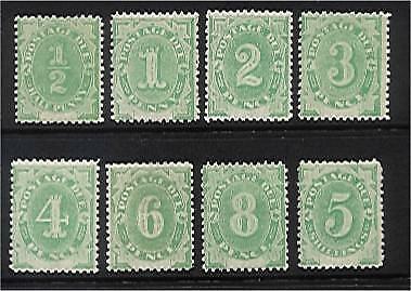 Australia postage dues SG D1/8 Set of 8 to 5/- Emerald-green. SUPERB  MLH