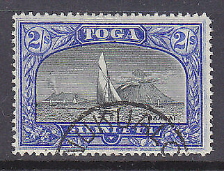 Tonga Pacific Islands SG 51 2/- black and ultramarine ship boat yacht Fine used