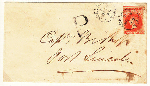 SA Australian States 1865 1d roulette Letter Adelaide to Port Lincoln