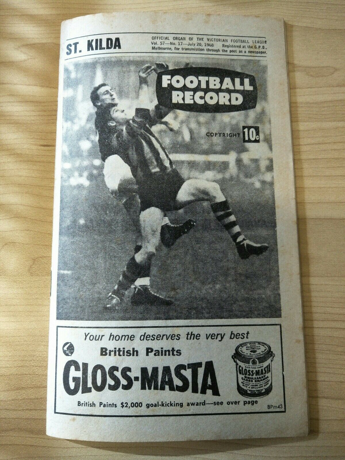 VFL 1968 July 20 Football Record St Kilda v Collingwood