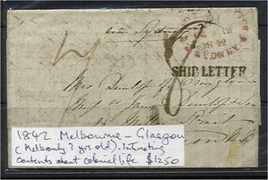 Victoria Australian States 1842 Letter from Melbourne to Glasgow