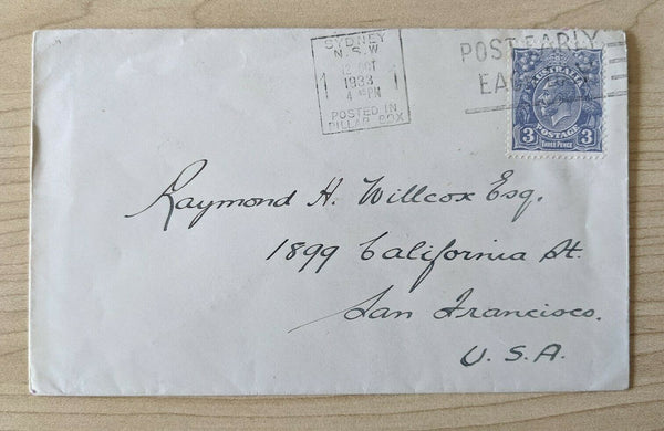 Sydney Australia to San Francisco USA Cover With 3d KGV Stamp