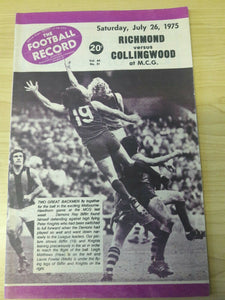 VFL 1975 Football Record July 26 Richmond v Collingwood