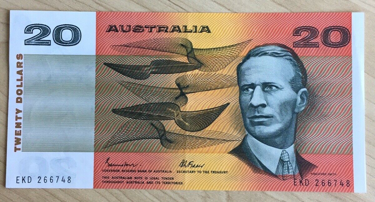 Australia R409b $20 Johnston/Fraser Gothic serial Numbers Banknote CFU