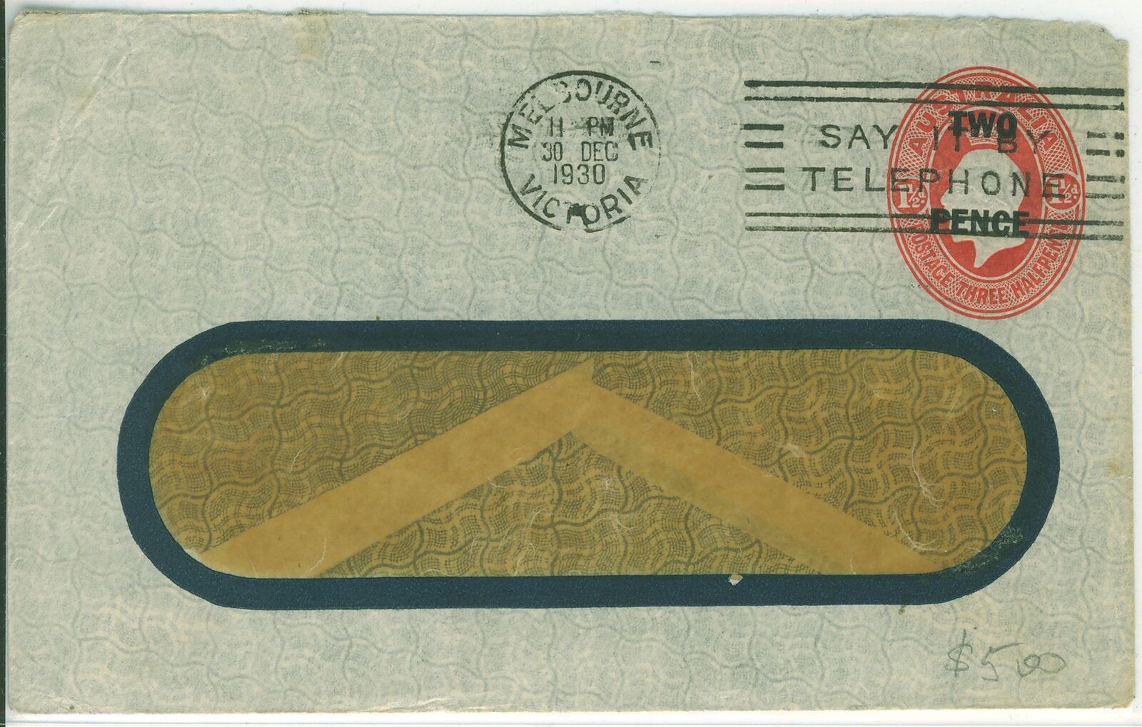 Australia Embossed Advertising Envelope 2d on 1½ KGV PTPO for Dalgety and Co