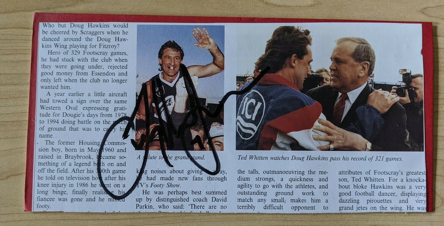 VFL Footscray Football Club Doug Hawkins Signature