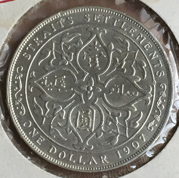 Straits Settlements 1907 King Edward VII Dollar $1 Very Fine