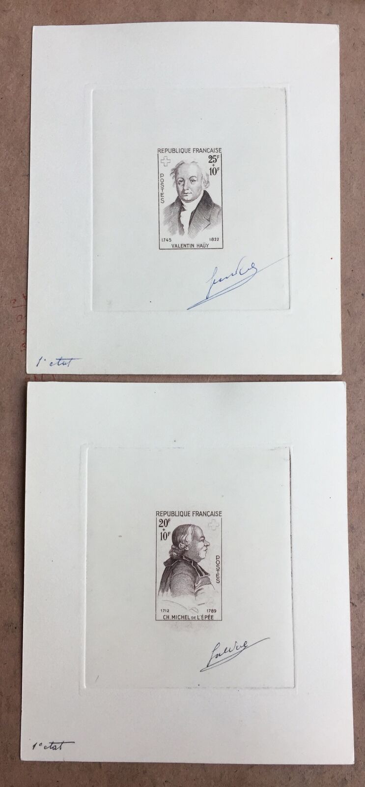 France 1959 Red Cross Fund Set. 1st State Artist Signed Die Proof SG1448/9