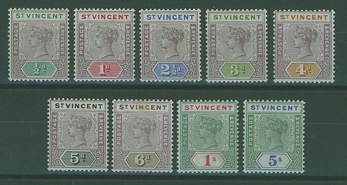 St Vincent West Indies Caribbean Queen Victoria SG 67/75 Set of 9 MLH