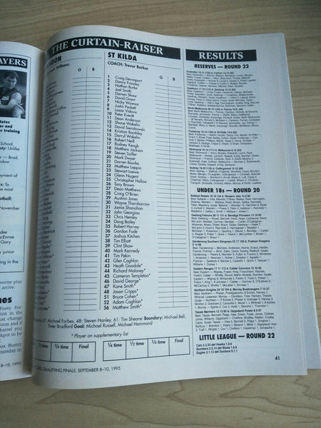 AFL 1995 Qualifying Final Football Record Essendon v West Coast