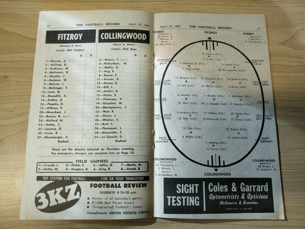 VFL 1968 April 20 Football Record Fitzroy v Collingwood