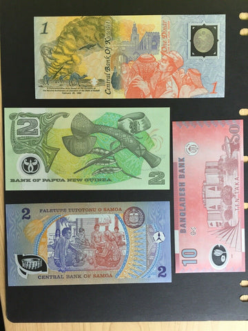 Polymer Banknotes From Samoa, Kuwait, Bangladesh & Papua New Guinea