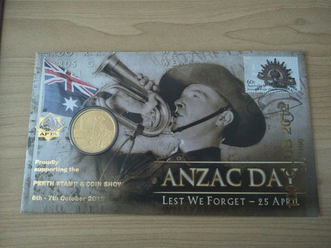 2012 Australian $1 ANZAC Day PNC APTA Perth Stamp & Coin Overprint *only 100*