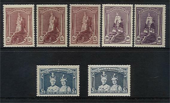Australia SG 176-8a KGVI Coronation Robes pearls set of 7 with both papers MUH