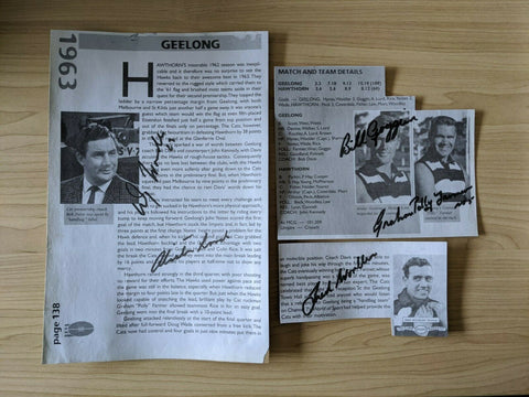 VFL Geelong 1963 Premiership Article 5 signatures Polly Farmer, Goggin, Lord