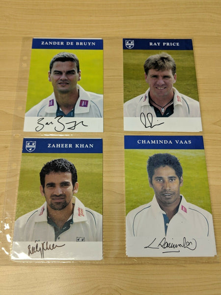 Worcestershire Hand Signed Cricket Cards X 4 Zaheer Khan, Chaminda Vaas