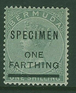 Bermuda SG 30b ¼d on 1s bluish grey Queen Victoria optd Specimen MH