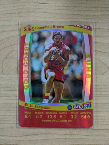 2011 AFL Teamcoach Prize Card Miss Cut Error Campbell Brown Gold Coast Suns