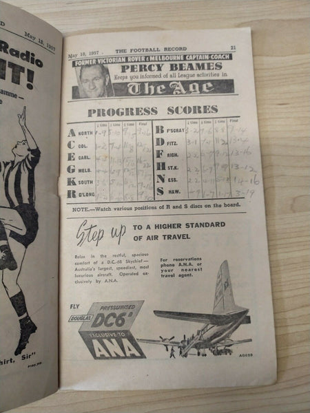 VFL 1957 May 18 Football Record Collingwood v Fitzroy
